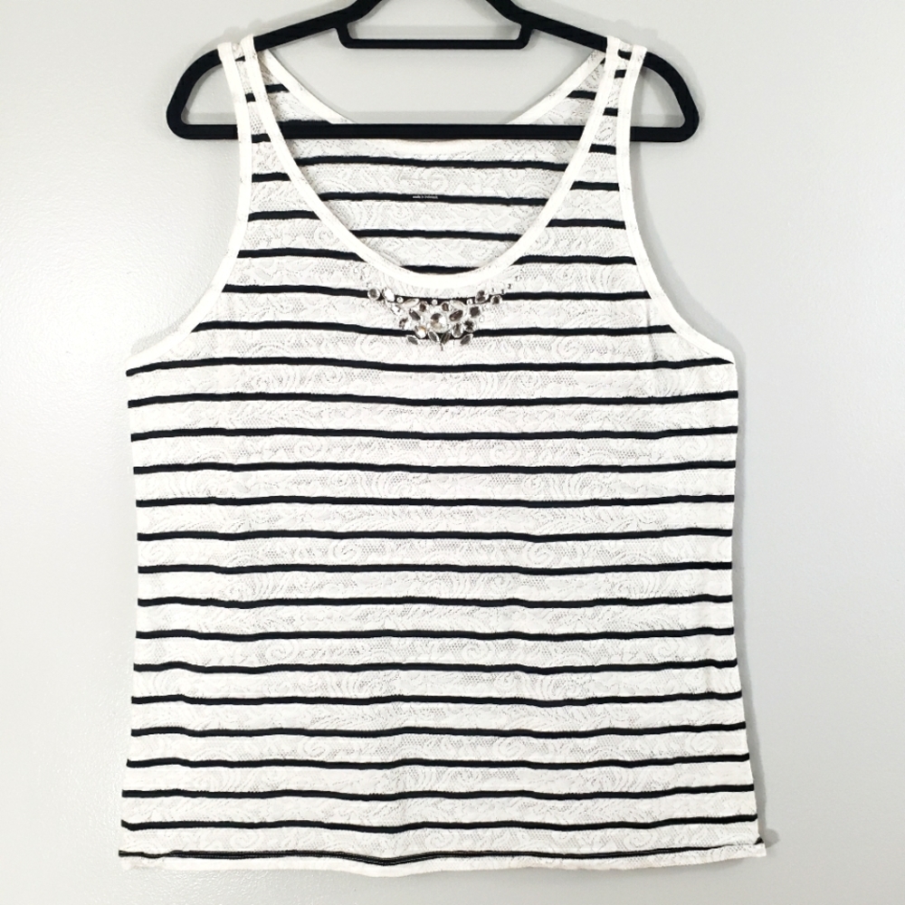 LANE BRYANT jewel embellished striped lace tank